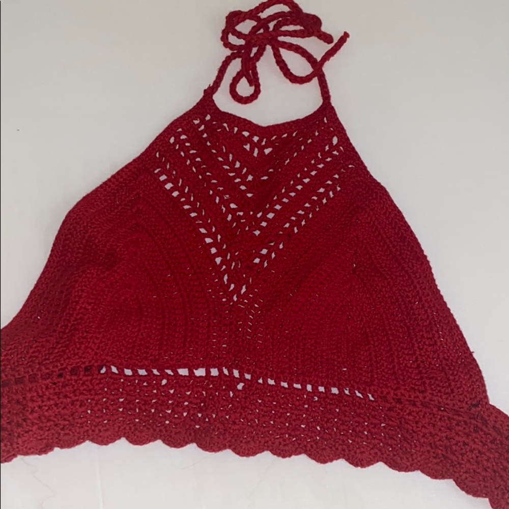 COPY - RED CROCHET HALTER TOP